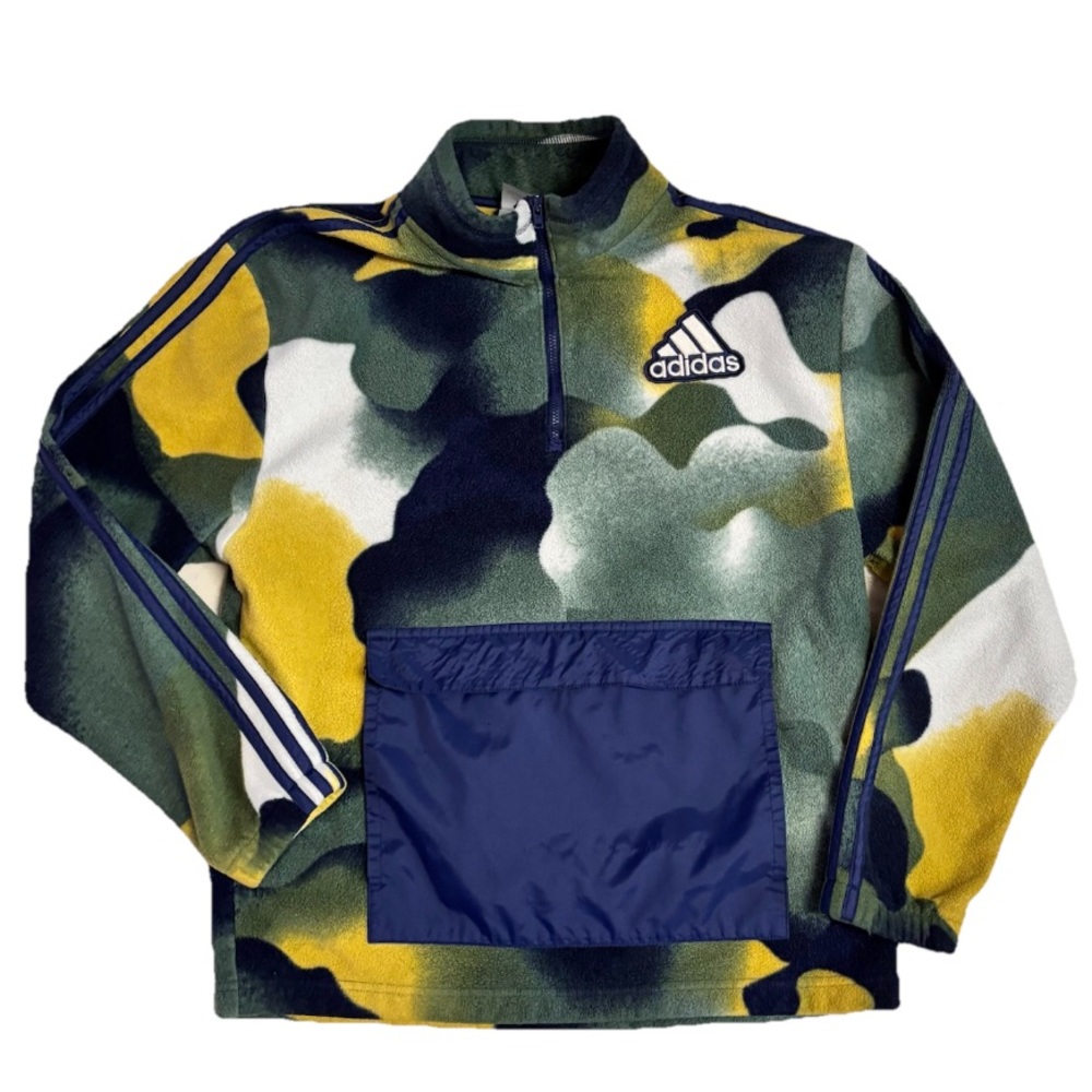 Adidas Fleece Sweater Boys XL Multicolor 1/4 Zip Pullover Camo Kangaroo Pocket